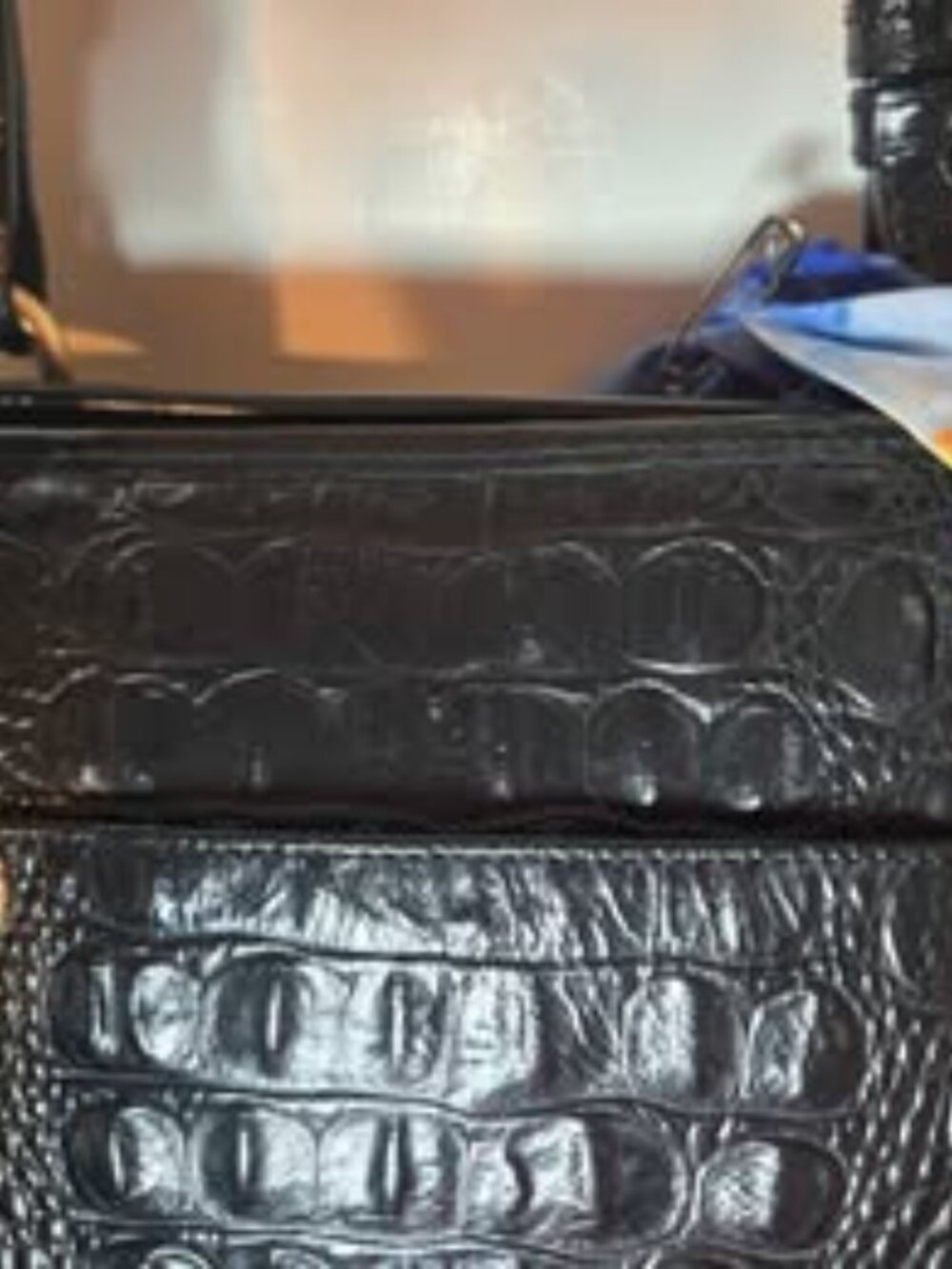 Brahmin Ezra Black Melbourne Croc Embossed Leather Tote Bag - Picture 4 of 8